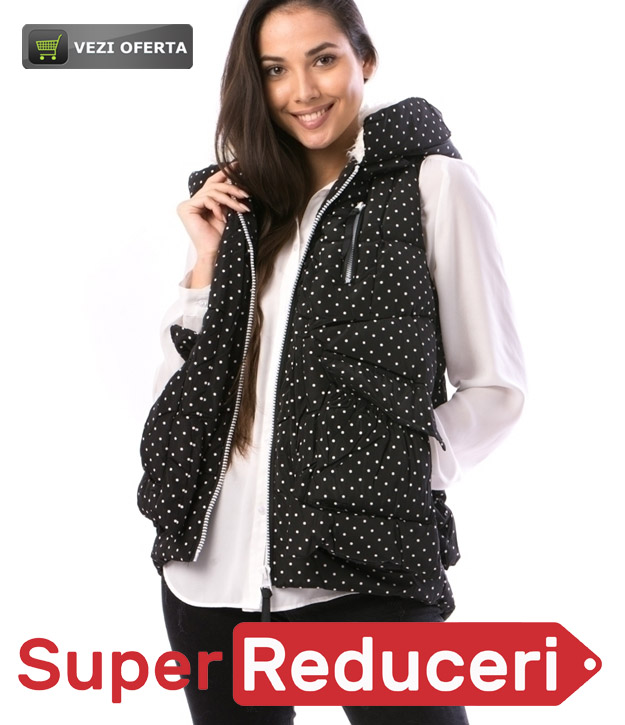 Vesta dama din fas cu Gluga culoare Neagra